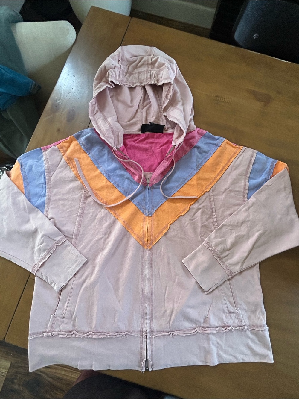 NWOT White Birch Black Label Pink Hooded Zip Jacket with Color-Block Chevron